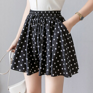 呦魅短褲女夏寬松2022新款波點(diǎn)闊腿短褲高腰裙褲雪紡松緊腰短褲 黑色波點(diǎn) S 建議70-85斤
