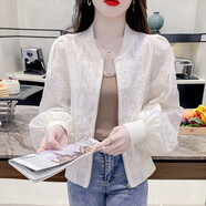 燕潯外套女2025春秋季新款女裝設(shè)計(jì)感鏤空寬松顯瘦棒球領(lǐng)短外套上衣女 米白色 L 建議105-120斤
