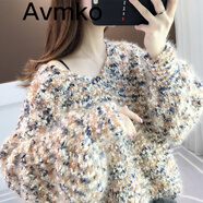 Avmko秋冬新款女寬松外穿漸變混色慵懶風(fēng)馬海毛針織衫時(shí)尚氣質(zhì)外套上衣 黑黃 均碼