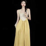 RGPX套裝女夏裝時(shí)尚兩件套氣質(zhì)型減齡2025洋氣夏季寬松垂感顯瘦吊帶褲 杏背心+黃褲裙 S 建議80-90斤