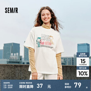 Semir[商場(chǎng)同款]史努比系列短袖T恤女中長(zhǎng)款印花2024新款純棉秋裝 本白10102 170/92A/XL