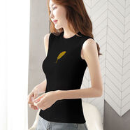 純色半高領(lǐng)無袖打底衫女內(nèi)搭背心小領(lǐng)口t恤白色緊身上衣修身春秋季SN3578 半高領(lǐng)背心黑色羽毛【1件裝】 3XL 125-135斤