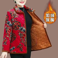 SUOWANYI裝加絨碎花小棉襖秋冬裝加厚棉服寬松保暖棉衣外套 咖色花 加厚 5XL 建議150斤以內