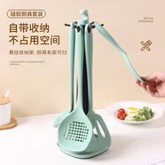 pacation 抗菌加長(zhǎng)硅膠廚具套裝耐高溫硅膠鍋鏟湯勺漏勺煎鏟飯勺不傷鍋鏟 清新綠 六件套裝