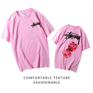 斯圖西（stussy）2023新款夏季骰子色子短袖T恤男女裝情侶款學生寬松體恤衫 粉衣紅色子 粉衣紅色子 S
