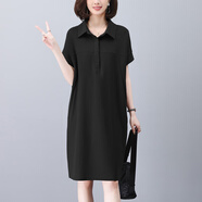 楚馨連衣裙2025夏季新款女裝寬松遮肚顯瘦法式氣質(zhì)中年夏天襯衫裙裙子 黑色 2XL （160-185左右）