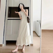 燕潯法式小個子夏裝海邊白色無袖背心連衣裙子女2024新款春秋春秋長裙 米杏色 M (建議95-110斤)
