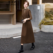 佰藍嬌針織連衣裙女裝2025秋冬季新款氣質(zhì)高級感時(shí)尚背心長(cháng)裙兩件套裝女 咖色 M