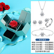 ZXZOV【一克拉莫桑鉆】999足銀項鏈女生鎖骨鏈雪花吊墜生日禮物送女友 項鏈+手鏈+耳釘+戒指+禮盒
