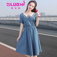 紫洛妮少女連衣裙初中學(xué)生2025夏裝新款高中生學(xué)院風(fēng)甜美收腰薄款牛仔裙 【輕薄透氣】牛仔藍 M