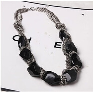 貝柚韓國水晶項鏈女短款毛衣鏈頸鏈鎖骨鏈韓版歐美夸張復古配飾裝飾品 黑色寶石短款項鏈