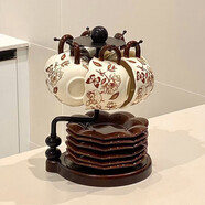 雙立人（ZWILLING）精致中古風(fēng)陶瓷咖啡杯馬克杯精致送禮物咖啡杯碟套裝帶架 花鳥(niǎo)叢林杯碟花瓣碟6件套【送收納架】