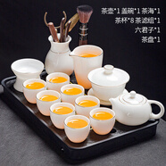 靜瓷齋德化白瓷羊脂玉功夫茶具套裝家用客廳泡茶辦公室會(huì)客簡(jiǎn)約茶杯 36蘇窗+描金西施壺(問鼎杯) 13頭