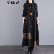 安婭詩復(fù)古民族風(fēng)女裝冬季加絨連衣裙女長款過膝加厚保暖長裙子 黑色加絨款 2XL 建議體重140-160