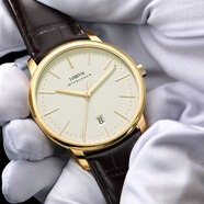 羅賓尼（LOBINNI）手表男士全自動(dòng)機械表超薄商務(wù)休閑防水男表12028 黃金白面棕皮