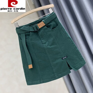 皮爾卡丹（pierre cardin）短裙半身裙女秋季新款高腰短款包臀開(kāi)叉防走光a字工裝牛仔裙子 【品質(zhì)款】5012-綠色+腰帶 L 建議105-115斤