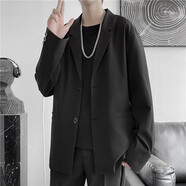 凡迪時(shí)尚西裝男西服輕熟風(fēng)長(cháng)袖休閑西裝男春夏季新款韓版修身大碼胖子西裝 黑色 2XL