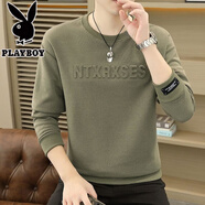 花花公子（PLAYBOY）刺繡貼布高品質(zhì)華棉男士衛(wèi)衣秋冬長袖T恤加絨加厚青年體恤打底衫 W7716 灰色 【春秋款】【收藏加購優(yōu)先發(fā)貨】 M 80斤-105斤