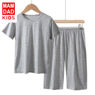 KIDS MAM&DAD兒童短袖家居服套裝純棉透氣網(wǎng)眼薄款寶寶睡衣套裝男女童短袖套裝 淺灰 140cm