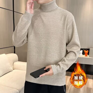 軒萊雅加絨針織衫男2022秋冬高領(lǐng)毛衣男加絨修身韓版厚款大碼潮流黑色長(zhǎng)領(lǐng)男士打底線(xiàn)衫 E03卡其色 2XL
