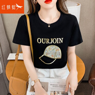 紅蜻蜓 t恤女短袖2025年夏季新款女裝純棉T恤短袖女打底女士上衣衫 黑色 L 【建議105-120斤】
