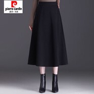 皮爾卡丹（pierre cardin）毛呢半身裙女秋冬新款中長款大擺傘裙高腰顯瘦遮胯大碼A字長裙潮 毛呢三片裙黑色 裙長80cm S 【85-95斤】