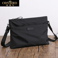 歐迪鳥(niǎo)（ODYBIRD）單肩包男帆布包休閑防水牛津布男包休閑斜挎包橫款大容量男士背包 黑色（進(jìn)口防水面料） 中包 32*6*23cm