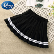 迪士尼（Disney）防走光女童百褶裙褲四季兒童學(xué)院風(fēng)條紋舞蹈半身裙中大童洋氣短裙 黑色全松緊腰雙白條裙 140 cm