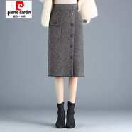 皮爾卡丹（pierre cardin）千鳥格針織毛呢半身裙一步裙女秋冬中長款包臀裙格子高腰顯瘦裙子 81咖色單口袋 均碼 建議80--155斤