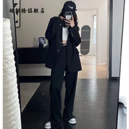 佐緋絡(luò )咖色西裝外套女2023韓版雙排扣寬松高級感炸街網(wǎng)紅休閑西服潮 黑色 L_105-120斤