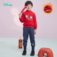 迪士尼寶寶（Disney Baby）迪士尼童裝男童紅色套裝恭賀新禧米奇紅火年味衛(wèi)衣套裝抓絨 中國紅+深藍 12個月/身高80cm
