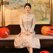 滸城古娘100桑蠶絲國(guó)風(fēng)氣質(zhì)百搭宋錦設(shè)計(jì)印花舒適長(zhǎng)袖輕奢女套裝 羊脂玉色 S