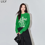 LILY春新款女裝全綿羊毛休閑通勤款紅色針織衫套頭毛衣上衣女 301綠色 S