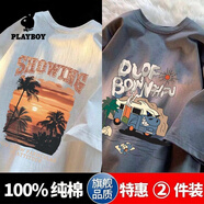 花花公子（PLAYBOY）純棉短袖t恤男字母印花2025夏季新款寬松百搭ins潮半袖T恤港 CM31白色+CM38深灰 XL 【建議130-155斤】