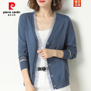 皮爾卡丹（pierre cardin）冰絲針織開衫女短款2025春秋新款韓版披肩毛衣外套薄款外搭空調(diào)衫 霧霾藍(lán) M