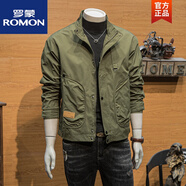 羅蒙（ROMON）春秋男士風(fēng)衣潮流工裝夾克痞帥休閑外套韓版立領(lǐng)秋季防風(fēng)外衣 綠色 XL 推薦115130斤