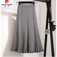 皮爾卡丹大碼針織半身裙女秋冬 2025新款韓版中長(cháng)款高腰木耳邊a字魚(yú)尾裙子 灰色 M 【建議100-115斤】