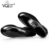 VQGT 春季頭層牛皮商務(wù)正裝大頭皮鞋圓頭英倫手工男鞋厚底耐磨增高 黑色手工鞋跟   偏大一碼 37