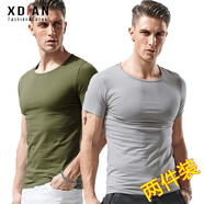 續(xù)點(diǎn) 短袖t恤男圓領(lǐng)夏修身健身緊身運(yùn)動(dòng)韓版休閑棉質(zhì)純色打底彈力汗衫 軍綠色+灰色 3XL 碼155-165斤左右修身版型