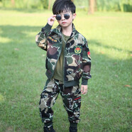 巴妮巴妮迷彩服套裝兒童學(xué)生服運(yùn)動(dòng)兩件套套裝春款中大童女童男孩迷彩套裝 91款 外套+褲子+綠色短袖T恤 140 碼建議130厘米身高