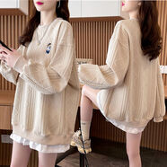 慎雅秋冬衛衣女款2025年最新款女裝秋裝中長(cháng)款遮臀搭配鯊魚(yú)褲大碼寬松 杏色春秋 M  建議80-115斤