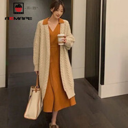 AEMAPE 針織衫女2026春秋冬季中長(cháng)款毛衣開(kāi)衫外套女韓版時(shí)尚百搭上衣 杏色 S _建議80-100斤