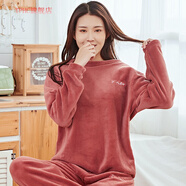 TPHC 秋冬季加厚珊瑚絨睡衣女冬保暖寬松家居服套裝學(xué)生情侶加大碼· 女款字母-蜜醬紅【一套裝】 均碼(建議80-130斤)