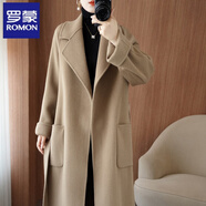 羅蒙（ROMON）雙面羊絨大衣女中長(cháng)款加厚韓版秋冬新款澳洲羊毛呢外套 京CK-毛呢大衣可可色 【同款】 XL 158-198斤