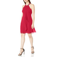 S.L. Fashions 女式寶石領(lǐng)掛脖連衣裙(小號(hào)和常規(guī)款) 蘋(píng)果紅 4 Petite
