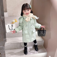 川孩女童羽絨服3-9歲女寶寶中長款加厚羽絨服中小童幼兒小女孩冬裝羽絨大衣潮 綠色 110