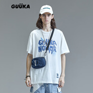古由卡（GUUKA）xSANK嘻哈潮牌t恤男士短袖夏季情侶裝劉宇同款休閑寬松五分半截袖 白色 F3887 S