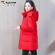 啄木鳥服女2025冬季新款時(shí)尚洋氣加厚冬裝女裝中長款外套 大紅 M (80-100斤)
