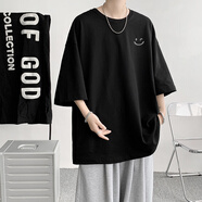 南極人（Nanjiren）黑色320g重磅短袖t恤男款夏季純棉衣服男寬松大碼精梳棉七分袖潮7 黑色 S