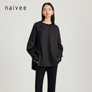 納薇（naivee）春夏東方簡奢風(fēng)新中式小眾肌理感枯筆提花斜襟圓領(lǐng)落肩短上衣襯衫 黑色（建議拍小一碼） M 160/84A